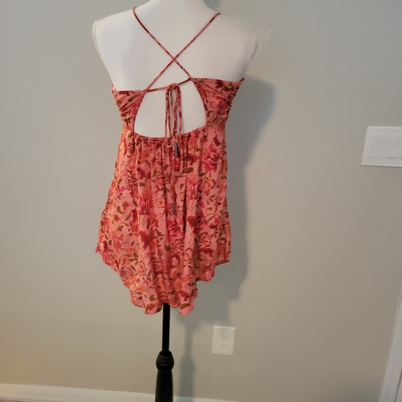 FREE PEOPLE Pixie Floral Print Plunging V-Neck Sleeveless Tie Open Back Tunic - Picture 4 of 6
